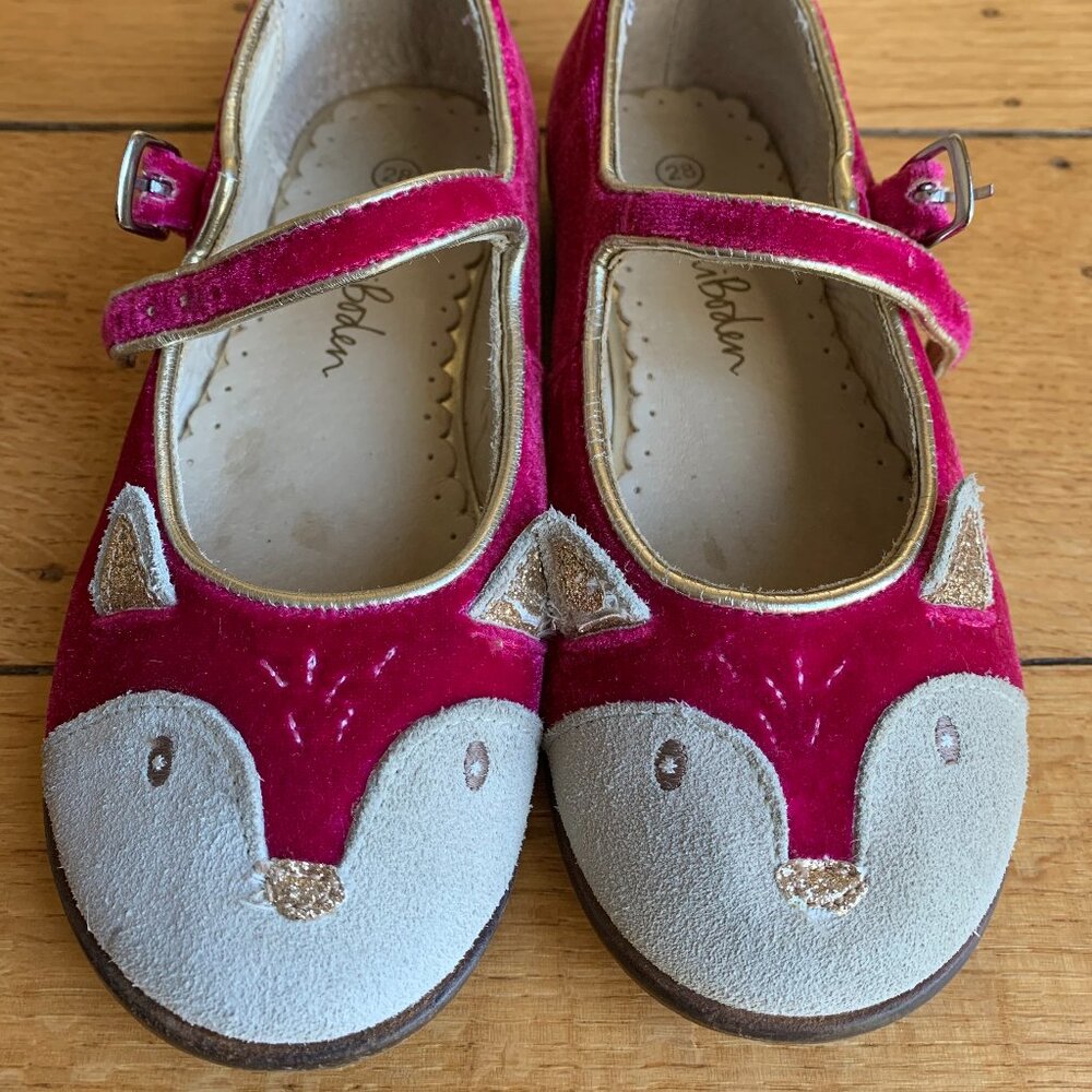 Mini Boden Girl Size EU 28 / US 11 / UK 10 Pink Velvet Fox Mary Jane Shoes